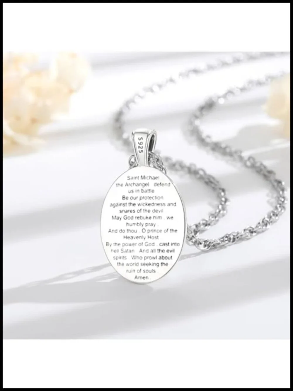 925 Sterling Silver Archangel Michael Pendant Necklace Religious Jewelry Gift
